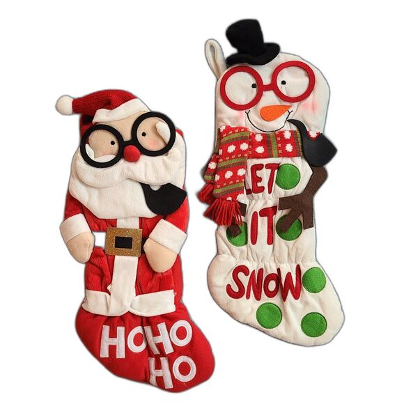 Funny Felt 3-D Snowman Let It Snow Santa Ho Ho Ho Holiday Christmas Stockings - Picture 1 of 10